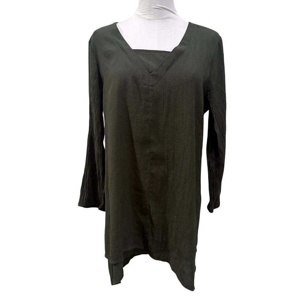 St. John’s Bay Green Tunic Top long Sleeve Lagenlook Boho Large Work Office